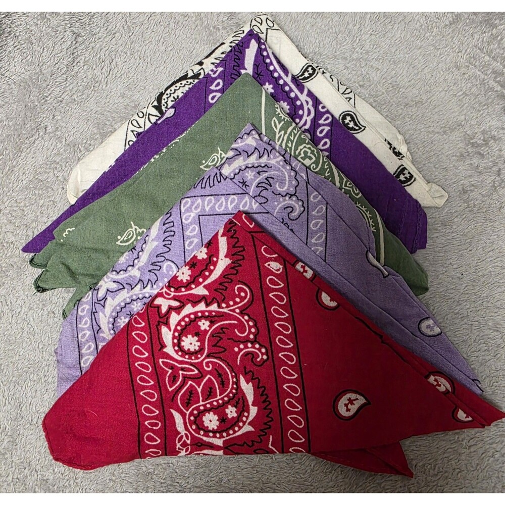 5 Pack Bandanas 100% Cotton Paisley Print Scarf Head Neck Face Mask